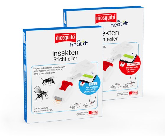 Verpackungen des Produktes mosquito by heat it Insekten-Stichheiler