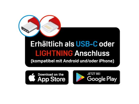 Hinweis auf Verwendung mit App für AppStore und GooglePlay